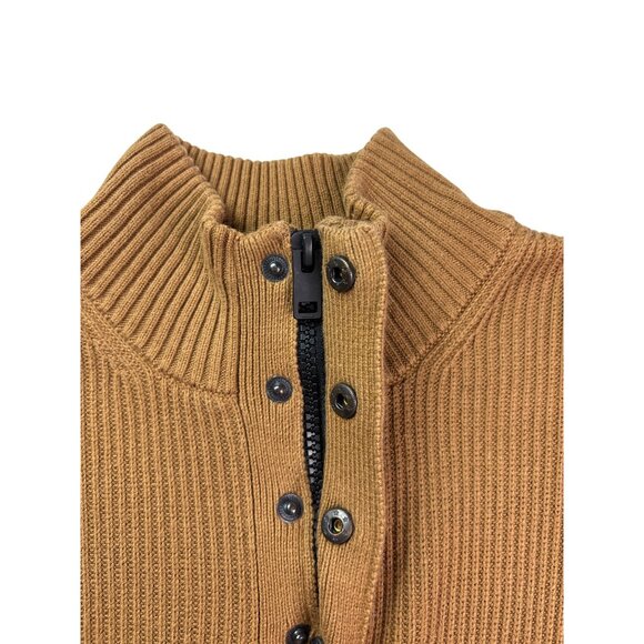 Express Mens Ribbed Henley Sweater Size M Quarter Zip Snap Light Brown Cotton - Picture 4 of 7